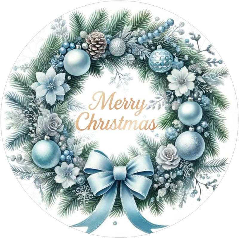 g2plus Merry Christmas Stickers - 120Pcs Blue Christmas Wreath Stickers, 2'' Round Xams Lables for Envelope Seals, Gift Bags, Gift Boxes, Holiday Party Favors - Image 1